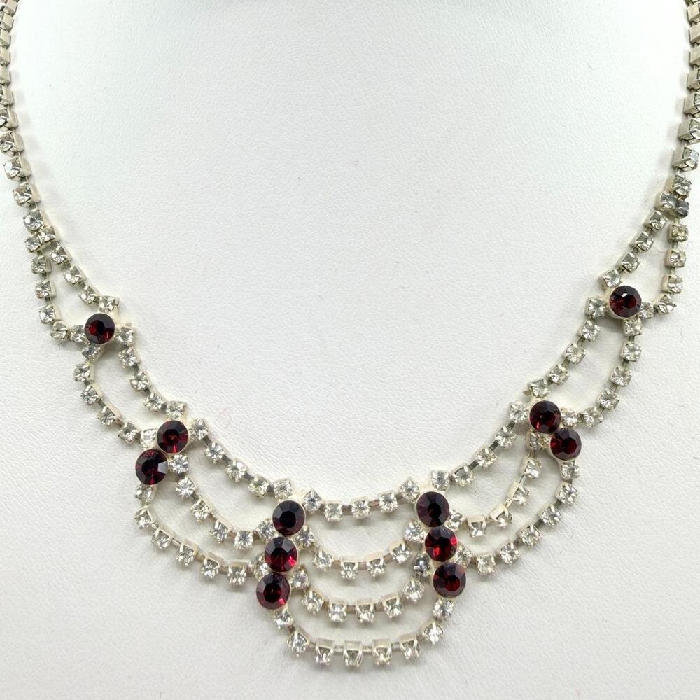Vintage red clear rhinestone necklace